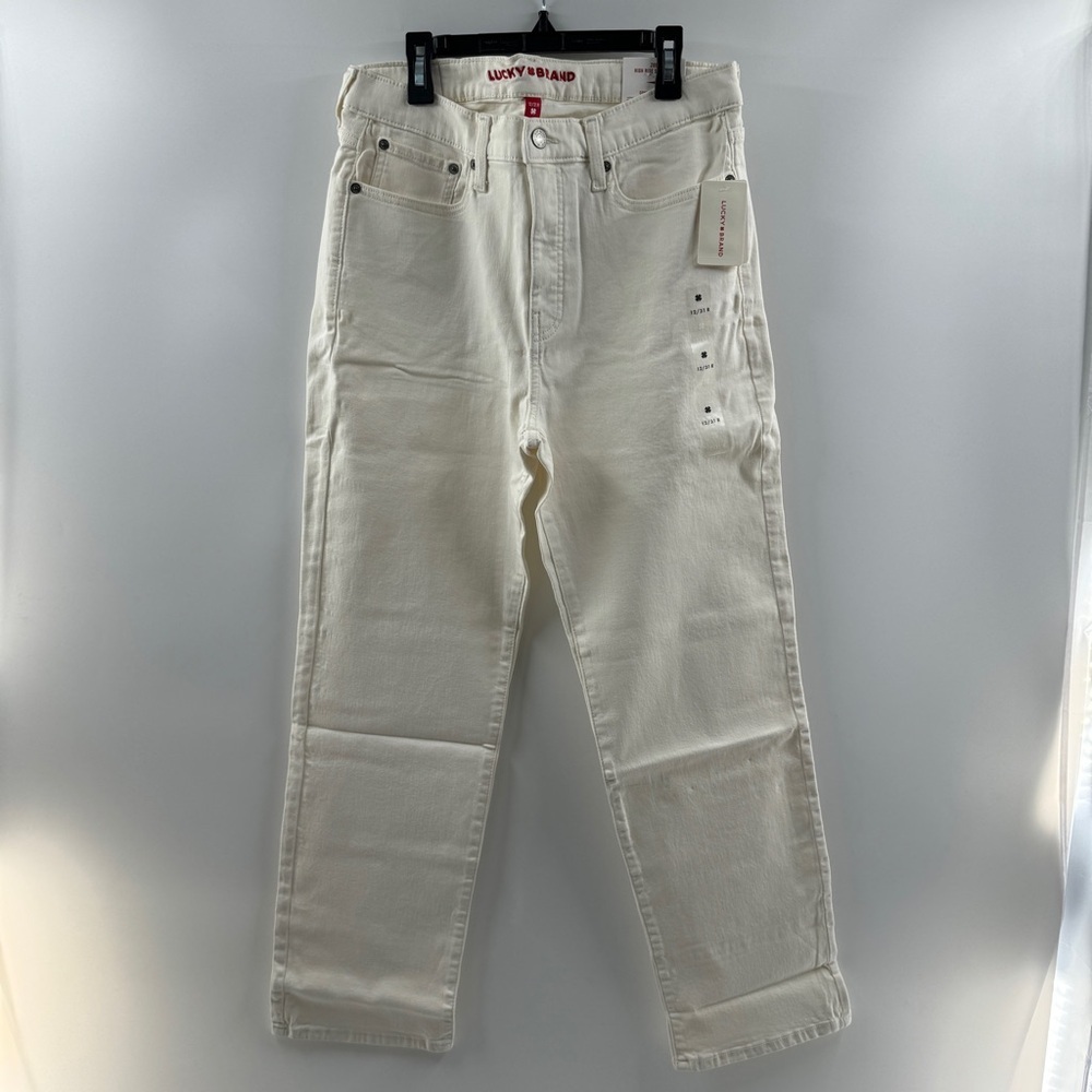 Lucky Brand Zoe High Rise Straight Jeans Cream Comfort Stretch Size 12/31R NWT - Picture 3 of 9